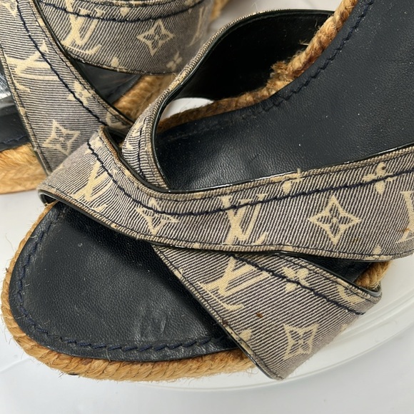 Louis Vuitton Grey Monogram Canvas Idylle Espadrille Wedge Sandals Size 36.5 - Picture 7 of 12